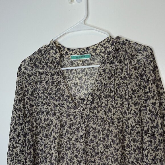 Pleione Womens Floral Blouse V-Neck 3/4 Sleeve Lightweight Top Size S - Picture 2 of 9